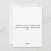 Calendar Happy Birthday USA 250 シーズンカード (裏面)