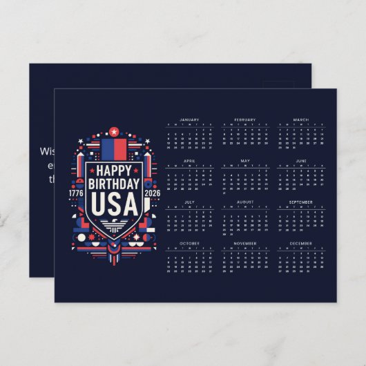Calendar Happy Birthday USA 250 シーズンポストカード (正面/裏面)
