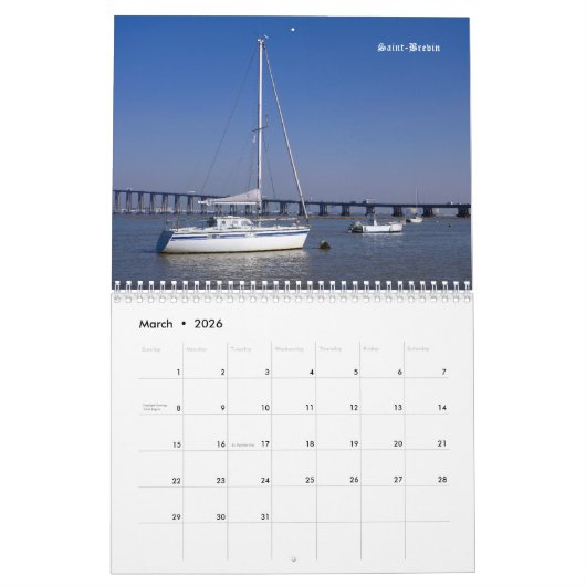 Calendar of seaside of France カレンダー (3月 2026)