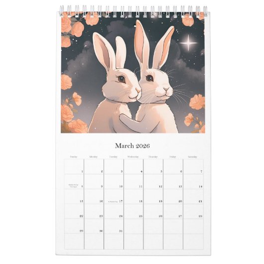Calendar romantic rabbit カレンダー (3月 2026)