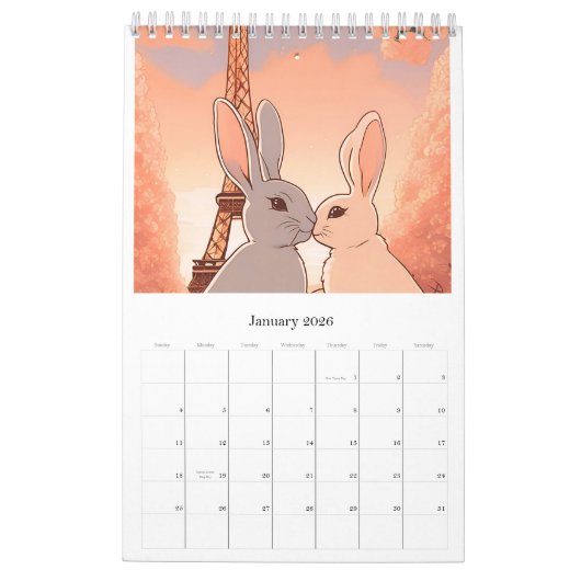 Calendar romantic rabbit カレンダー (1月 2026)