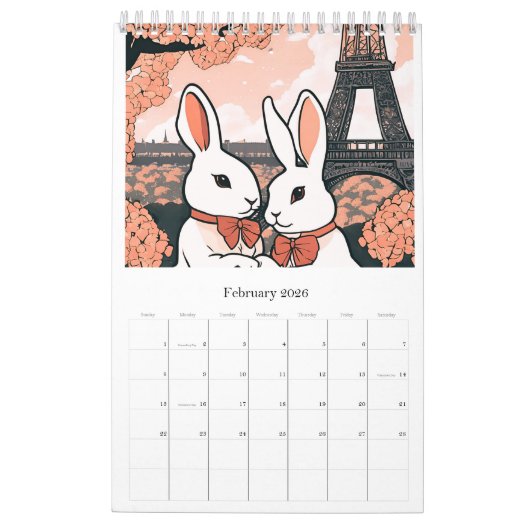 Calendar romantic rabbit カレンダー (2月 2026)
