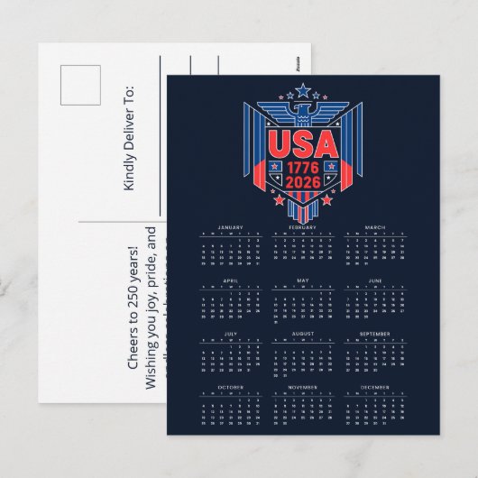Calendar USA 1776-2026 シーズンポストカード (正面/裏面)
