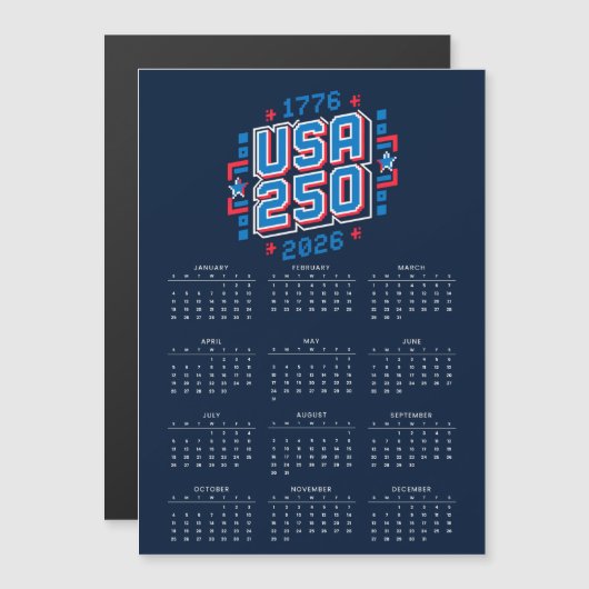 Calendar USA 250 – 1776 to 2026 Pixel Art (正面/裏面)