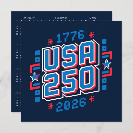 Calendar USA 250 – 1776 to 2026 Pixel Art シーズンカード (正面/裏面)