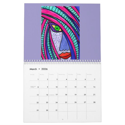 Calendar with Colorful Abstract Faces カレンダー (3月 2026)
