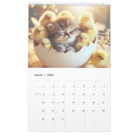 Calendar with cute cats カレンダー (3月 2026)