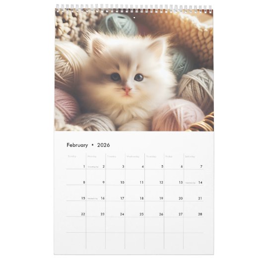 Calendar with cute cats カレンダー (2月 2026)