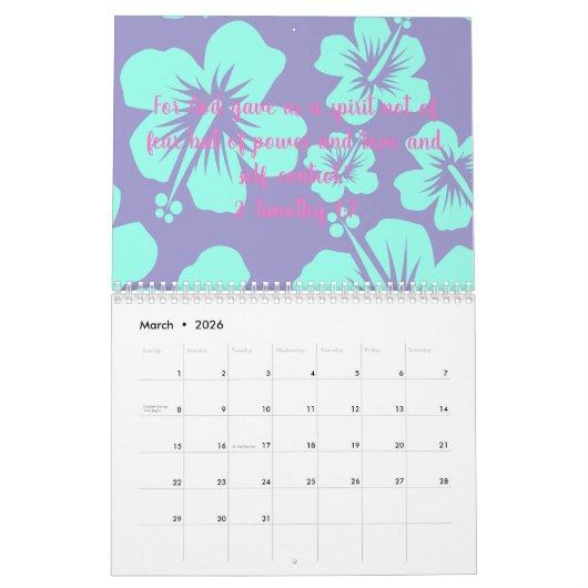 Calendar with inspirational verses 2026 カレンダー (3月 2026)