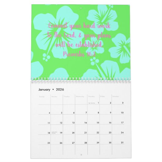 Calendar with inspirational verses 2026 カレンダー (1月 2026)