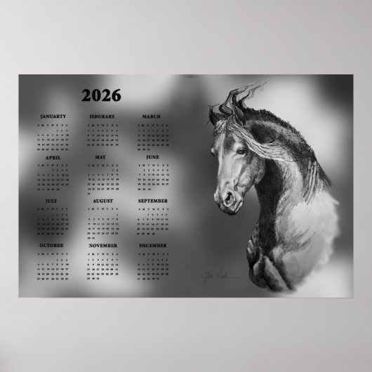 Calendar, Yearly Beautiful Stallion Horse Poster ポスター (正面)
