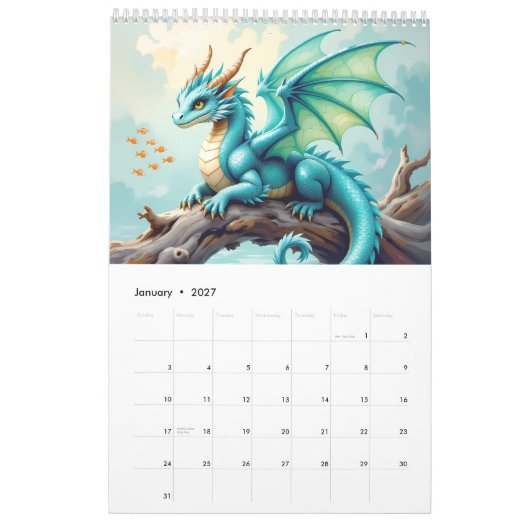 Calendario Dragones カレンダー (1月 2027)