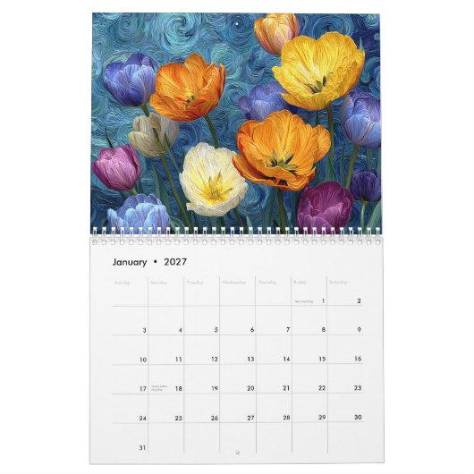 Calendario Flores カレンダー (1月 2027)