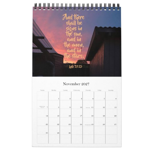 Calender 2020 カレンダー (11月 2027)