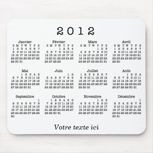Calendrier 2012 français マウスパッド (正面)