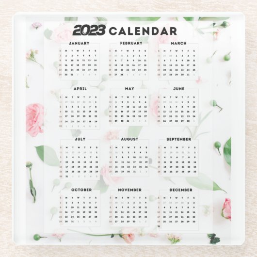  calendrier 2023 floral ガラスコースター (正面)