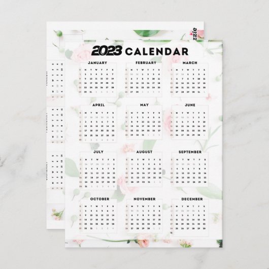 calendrier 2023 floral ポストカード (正面/裏面)