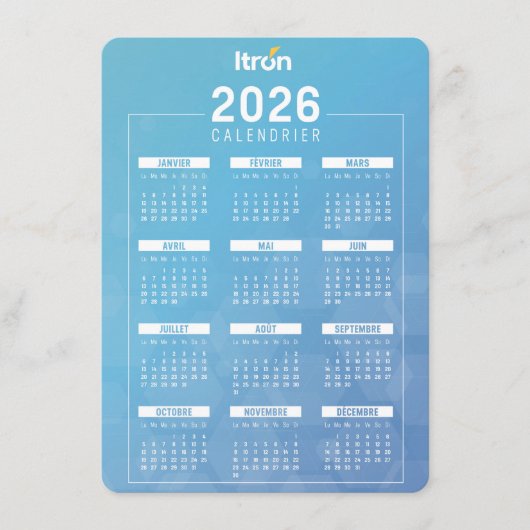 Calendrier 2026 Itron Bleu Français エンクロージャーカード (正面)