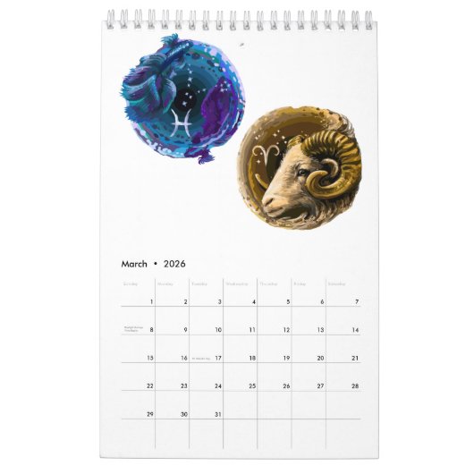 calendrier avec les signes astrologiques  カレンダー (3月 2026)