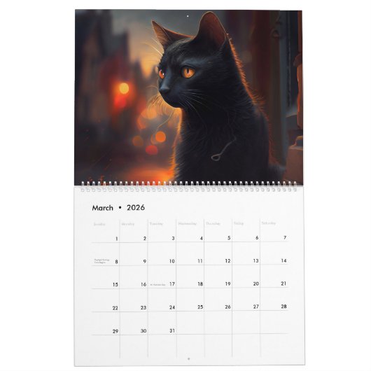 Calendrier  Black Cat カレンダー (3月 2026)