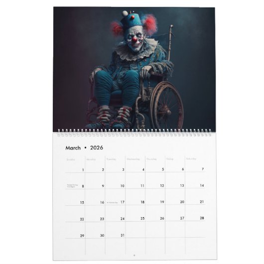 Calendrier  Clown カレンダー (3月 2026)