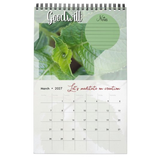 Calendrier Dieu méditation : étoile, mots & notes カレンダー (3月 2027)