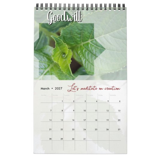 Calendrier Dieu méditation jardin : étoile & mot カレンダー (3月 2027)