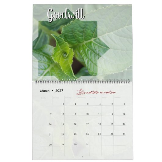 Calendrier Dieu méditation jardin : étoile & mot カレンダー (3月 2027)