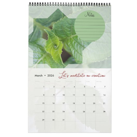 Calendrier Dieu méditation jardin : étoile & notes カレンダー (3月 2026)