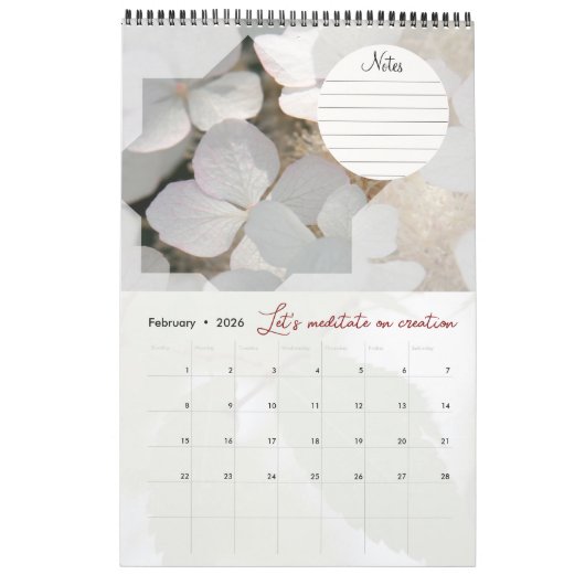 Calendrier Dieu méditation jardin : étoile & notes カレンダー (2月 2026)