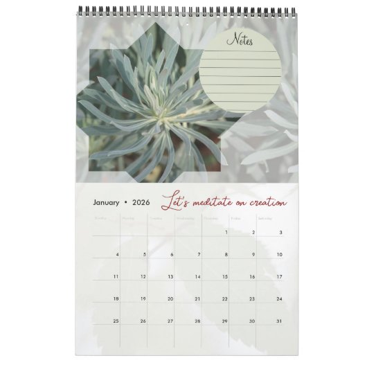 Calendrier Dieu méditation jardin : étoile & notes カレンダー (1月 2026)