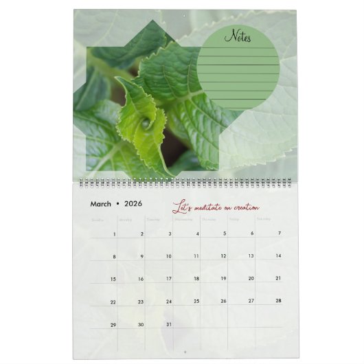 Calendrier Dieu méditation jardin : étoile & notes カレンダー (3月 2026)