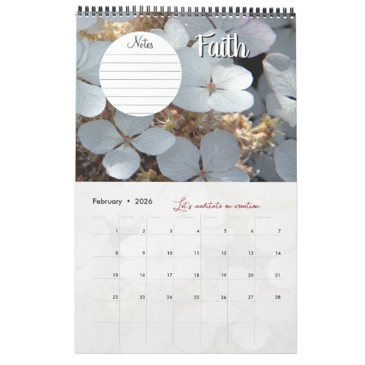 Calendrier Dieu méditation jardin : mots & notes カレンダー (2月 2026)