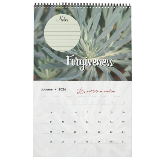 Calendrier Dieu méditation jardin : mots & notes カレンダー (1月 2026)