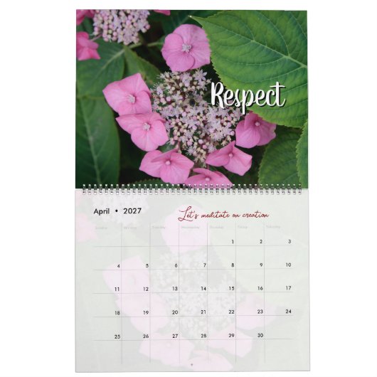 Calendrier Dieu méditation photo jardin : mots カレンダー (4月 2027)