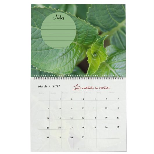 Calendrier Dieu méditation photos jardin : notes カレンダー (3月 2027)