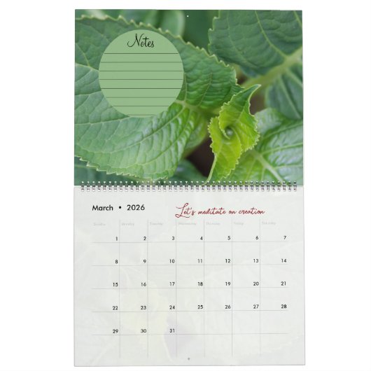 Calendrier Dieu méditation photos jardin : notes カレンダー (3月 2026)