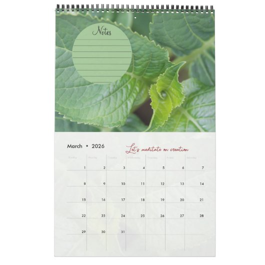 Calendrier Dieu méditation photos jardin : notes カレンダー (3月 2026)