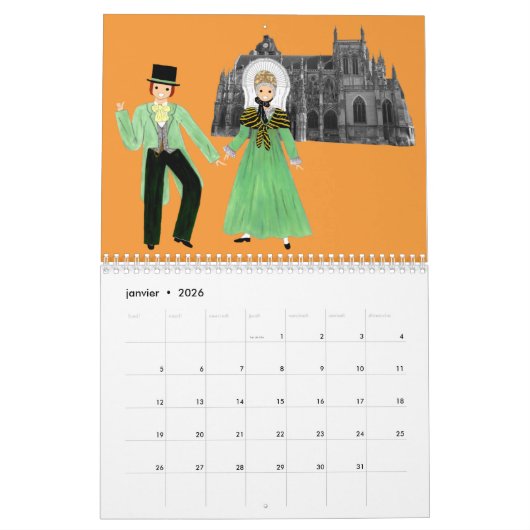 Calendrier, folklore de Normandie, France カレンダー (1月 2026)