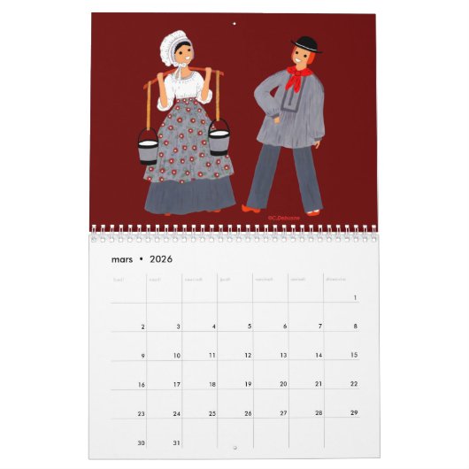 Calendrier, folklore de Normandie, France カレンダー (3月 2026)