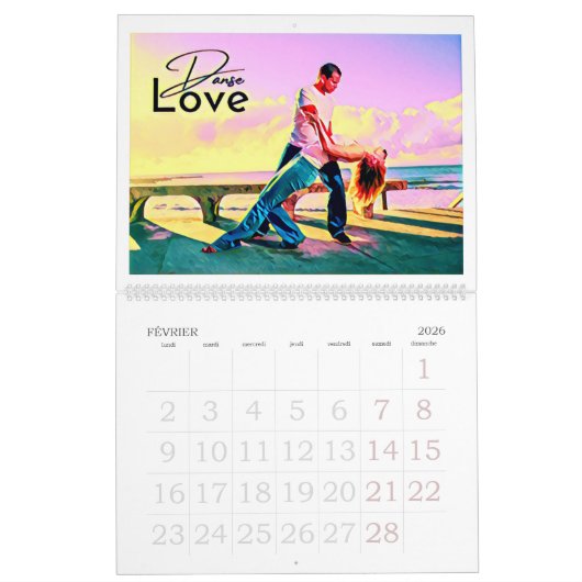 Calendrier Love Danse カレンダー (2月 2026)