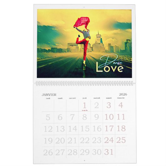 Calendrier Love Danse カレンダー (1月 2026)
