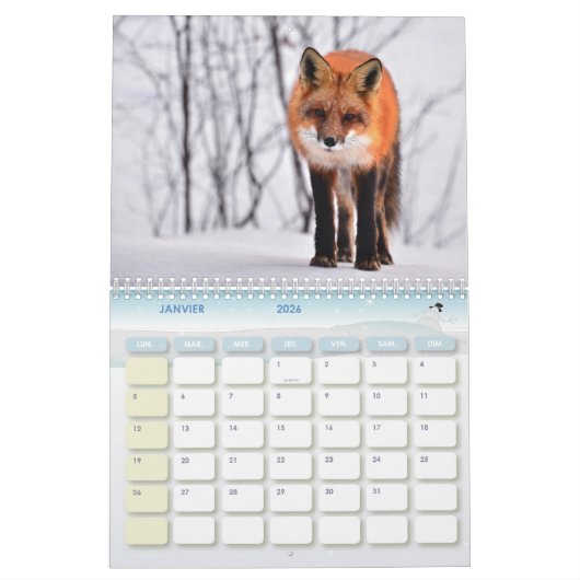 Calendrier Renard, Calendar Fox, Forest Forêt カレンダー (1月 2026)