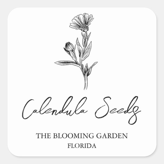 Calendula Seedsラベル スクエアシール (正面)