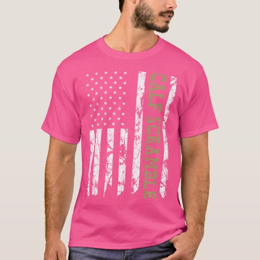 Calf Scramble American Flag Patriotic Rodeo Tシャツ (正面)