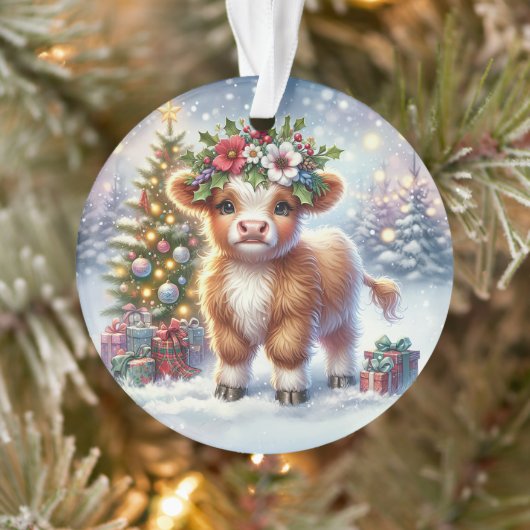 Calf with Holly Crown & Tree Glow オーナメント (ツリー)