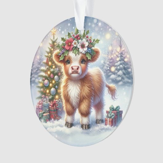Calf with Holly Crown & Tree Glow オーナメント (正面)