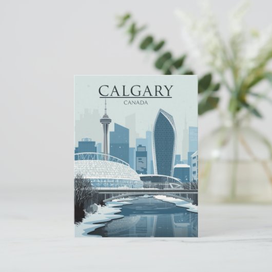 Calgary Canada Skyline Winter Snow ポストカード (スタンド正面)
