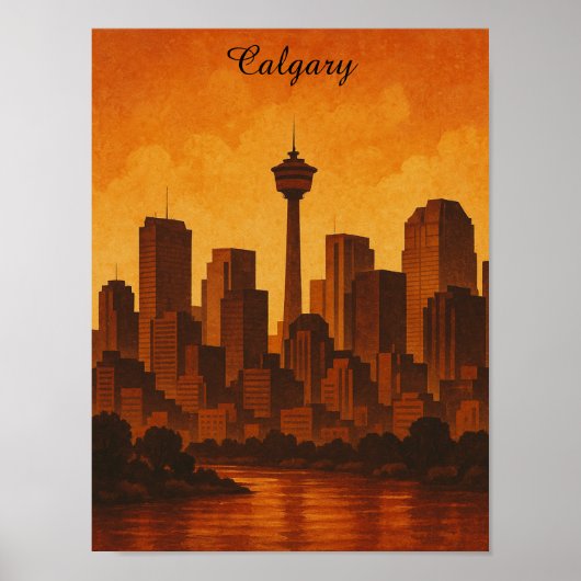 Calgary Canada Vintage Travel CItyscape ポスター (正面)