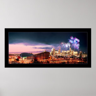 Calgary panoramic with Fireworks. ポスター